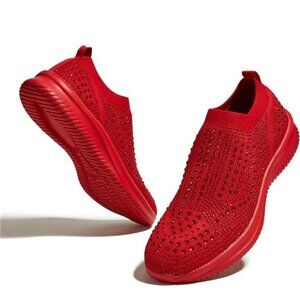 Women's Rhinestone Mesh Slip On Walking Shoes Fashion Breathable Spakle